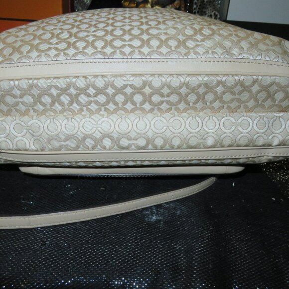 COACH Madison Op Art Fabric & Snakeskin Leather Turn Lock Flap Hobo Crossbody - Picture 7 of 16